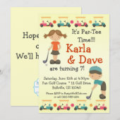 Twin Golfer Golf Birthday Party Invitation Kaart (Voorkant / Achterkant)
