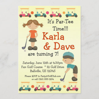 Twin Golfer Golf Birthday Party Invitation Kaart