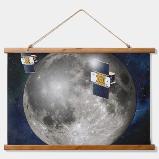 Twin Grail ruimtevaartuig in een baan om de maan. Hangend Wandkleed (Voorkant)