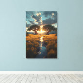Twin Guardians – Gouden Weide Zonsondergang Canvas Afdruk (Insitu (Houten vloer))