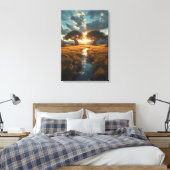 Twin Guardians – Gouden Weide Zonsondergang Canvas Afdruk (Insitu (Slaapkamer))