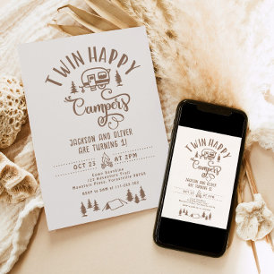 Twin Happy campers Jongensbos 1e verjaardag Kaart