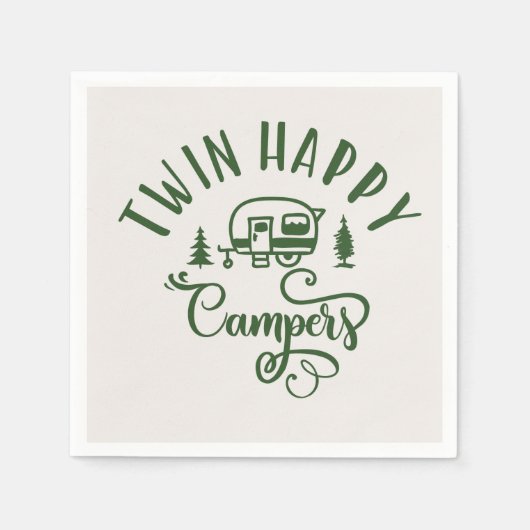 Twin Happy campers minimalistisch 1e verjaardag Servet (Voorkant)