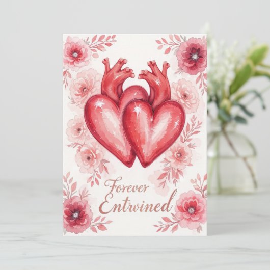Twin Hearts Forever Enchanted Floral Print Bedankkaart (Staand voorkant)