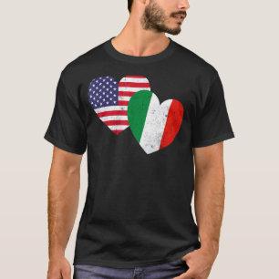 Twin Hearts Italy USA Flags Distance for Italiaans T-shirt