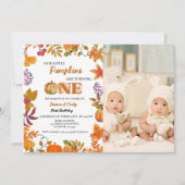 Twin Herfst pompoen meisje eerste verjaardag Kaart (Voorkant)