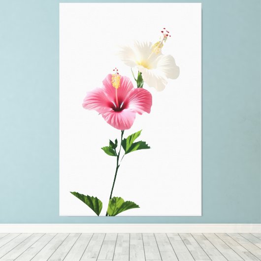 Twin Hibiscus Elegance Blush & Ivory Bloom Harmony Canvas Afdruk (Insitu (Houten vloer))