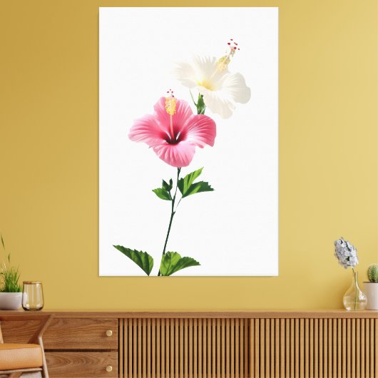 Twin Hibiscus Elegance Blush & Ivory Bloom Harmony Canvas Afdruk (Insitu (Woonkamer))