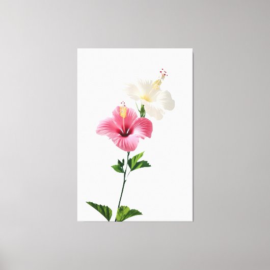 Twin Hibiscus Elegance Blush & Ivory Bloom Harmony Canvas Afdruk (Voorkant)