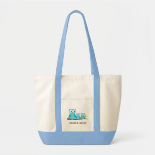 TWIN HOOT OWLS Grocery Canvas tas - voeg een NAAM