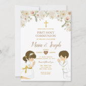TWIN Jongen Meisje Bidden Eerste Heilige Communie  Kaart (Voorkant)