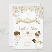 TWIN Jongen Meisje Bidden Eerste Heilige Communie Kaart (Voorkant)