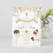 TWIN Jongen Meisje Bidden Eerste Heilige Communie Kaart (Staand voorkant)
