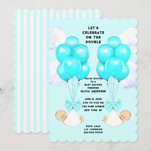 Twin Jongens Baby Shower Kaart (Voorkant / Achterkant)