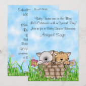 Twin Kittens en bloemen Baby shower Uitnodiging (Voorkant / Achterkant)