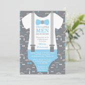 Twin Kleine Mannen Baby shower Invitation, Baby Bl Kaart (Staand voorkant)