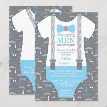 Twin Kleine Mannen Baby shower Invitation, Baby Bl