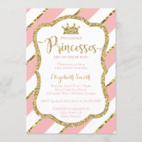 Twin kleine prinsessen douche uitnodigen, faux gli