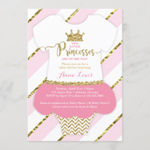 Twin kleine prinsessen douche uitnodigen, faux gli kaart