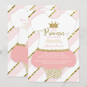 Twin kleine prinsessen douche uitnodigen, faux gli kaart (Voorkant / Achterkant)