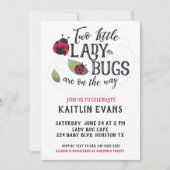Twin Ladybug Baby shower Uitnodiging (Voorkant)