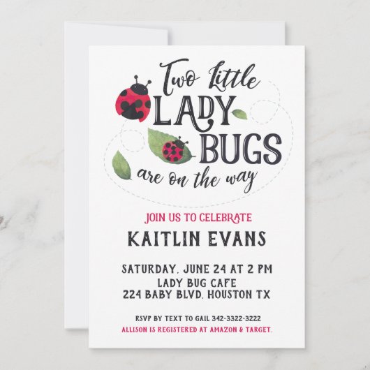 Twin Ladybug Baby shower Uitnodiging (Voorkant)