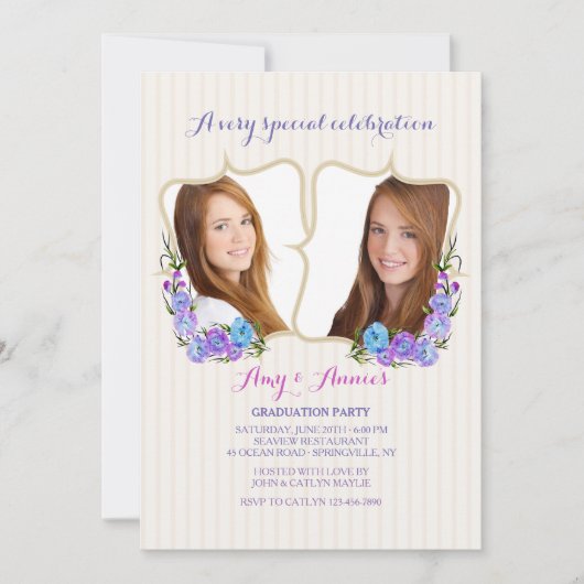 Twin Lijst Photo Afstuderen Invitation Kaart (Voorkant)