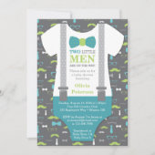 Twin Little Man Baby shower Invitation, Blauwgroen Kaart (Voorkant)