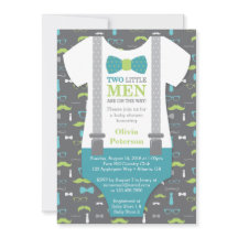 Twin Little Man Baby shower Invitation, Blauwgroen