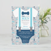 Twin Little Mannen Baby shower Invitation, blauw,  Kaart (Staand voorkant)
