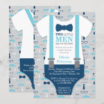 Twin Little Mannen Baby shower Invitation, blauw, 