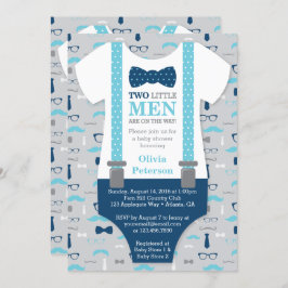 Twin Little Mannen Baby shower Invitation, blauw, Kaart