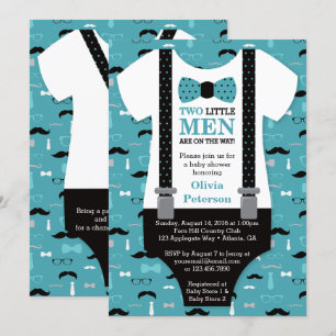 Twin Little Mannen Baby shower Invitation, Blauwgr Kaart