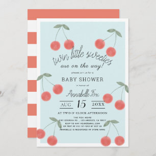 Twin Little Sweeties Cherries Blue Baby shower Kaart