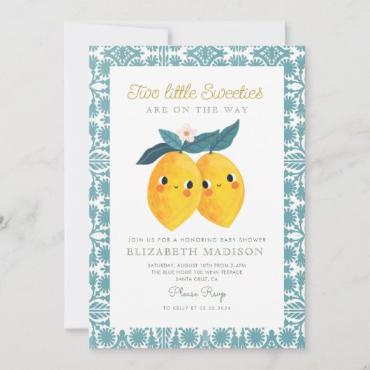Twin Little Sweeties Citrus Baby shower Kaart (Voorkant)