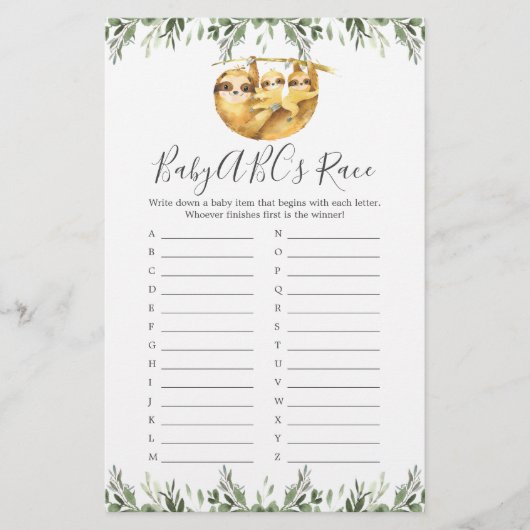 Twin Luiaards Baby Shower ABC's Race Game (Voorkant)