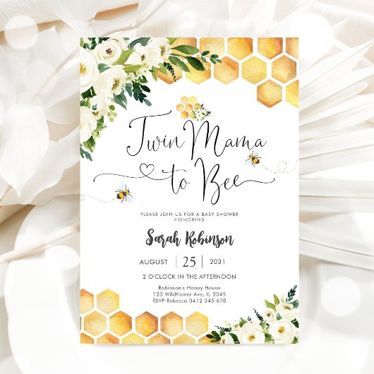 Twin Mama Bee Baby Shower Uitnodiging