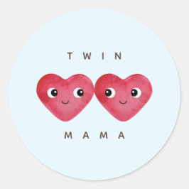 Twin Mama met Blue Waterverf Baby Hearts Ronde Sticker