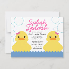 Twin meisje ANY AGE rubber DUCKY VERJAARDAGSFEEST Kaart