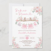 Twin Meisje Baby Kleding Roze Bloemen Baby shower Kaart (Voorkant)