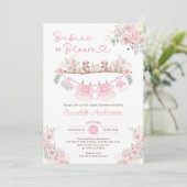 Twin Meisje Baby Kleding Roze Bloemen Baby shower Kaart (Staand voorkant)