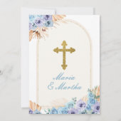 TWIN Meisje Bidden Eerste Heilige Communie Blauwe  Kaart (Achterkant)