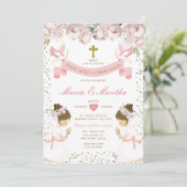 TWIN Meisje Bidden Eerste Heilige Communie Roze Bl Kaart (Staand voorkant)