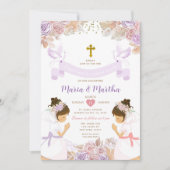 TWIN Meisje Eerste Heilige Communie Paars Roze Blo Kaart (Voorkant)