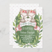 Twin Meisje Fox Baby Douche Uitnodigingen (Voorkant / Achterkant)