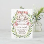 Twin Meisje Fox Baby Douche Uitnodigingen (Staand voorkant)