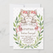 Twin Meisje Fox Baby Douche Uitnodigingen (Voorkant)