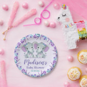 Twin Meisje Olifant Baby shower Papier Borden Bloe Papieren Bordje (Feest)