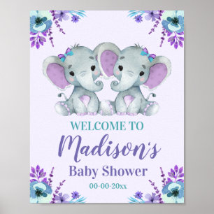 Twin Meisje Olifant Welkomstbord Meisje Douche Flo Poster