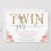 Twin meisjes blozen roze gouden bloemenmolen baby  kaart (Voorkant)